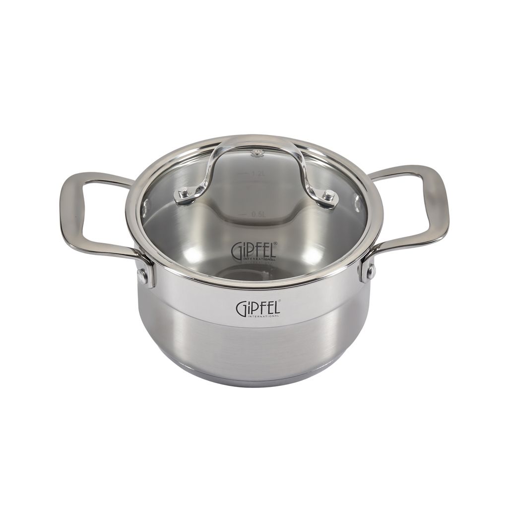 1272 GIPFEL Кастрюля GALA 16х9см/1,5 л со стеклянной крышкой, с индукционным капсульным дном. Материал: нерж. сталь 18/10. Толщина: 0,7мм / 4мм  фото 2