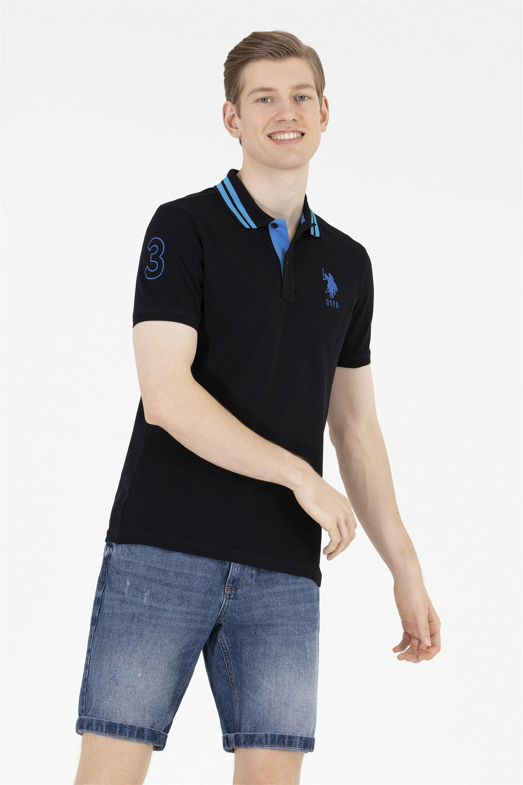 Мужская черная футболка с воротником-поло - U.s. polo assn фото 9