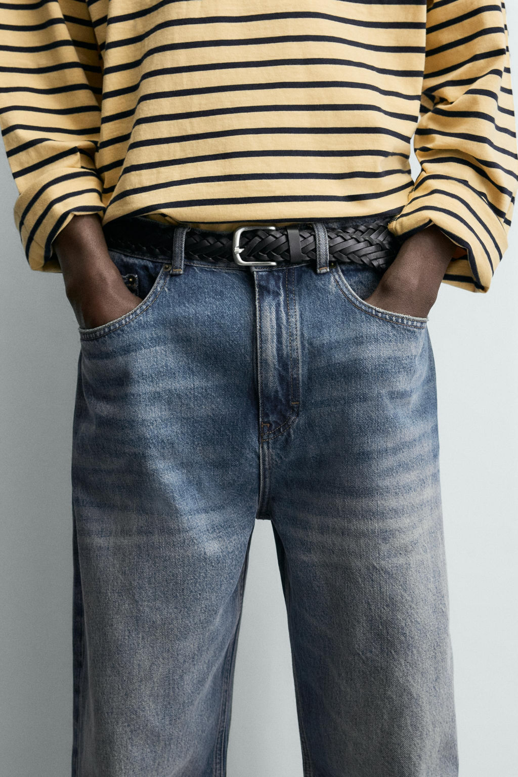 CINTUR?N PIEL TRENZADA / Negro