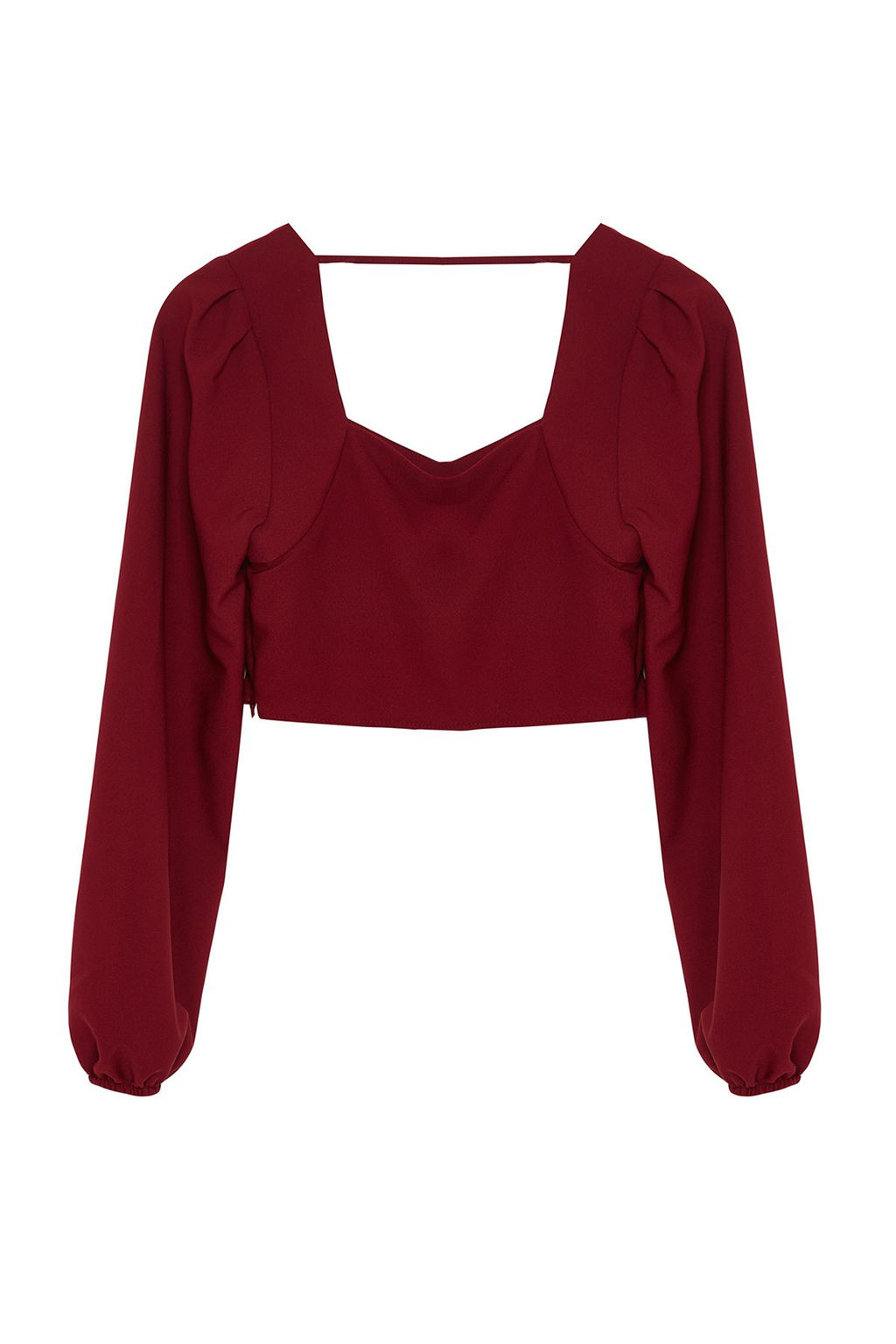 Bordo Crop Kalp Yaka Uzun Kollu Dokuma Bluz TWOSS21BZ0236 - Trendyolmilla фото 7