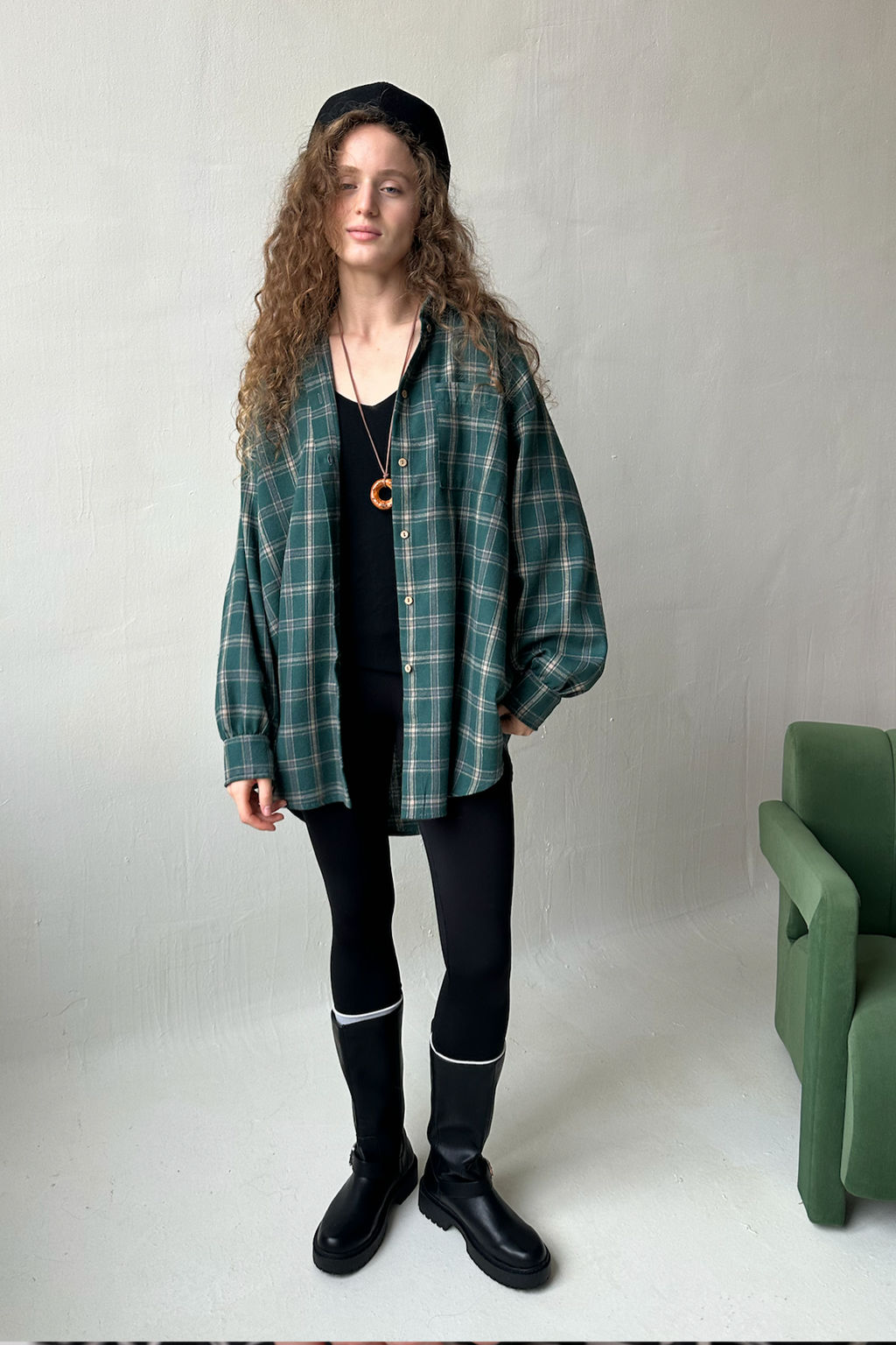 Рубашка женская HUG077/14/Зеленый, бежевый