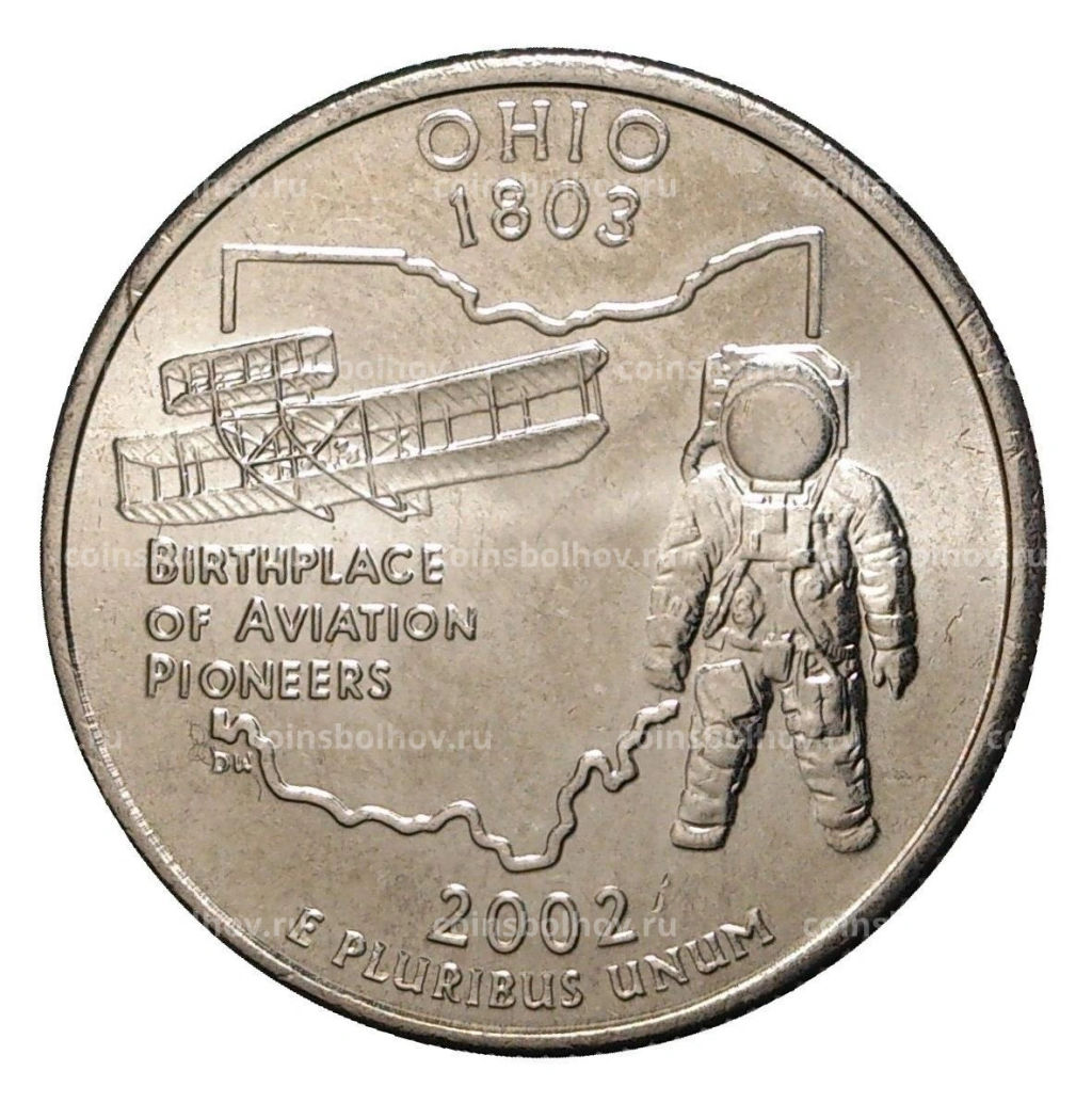 25 центов (1/4 доллара) 2002 года Р США Штаты и территории Огайо
