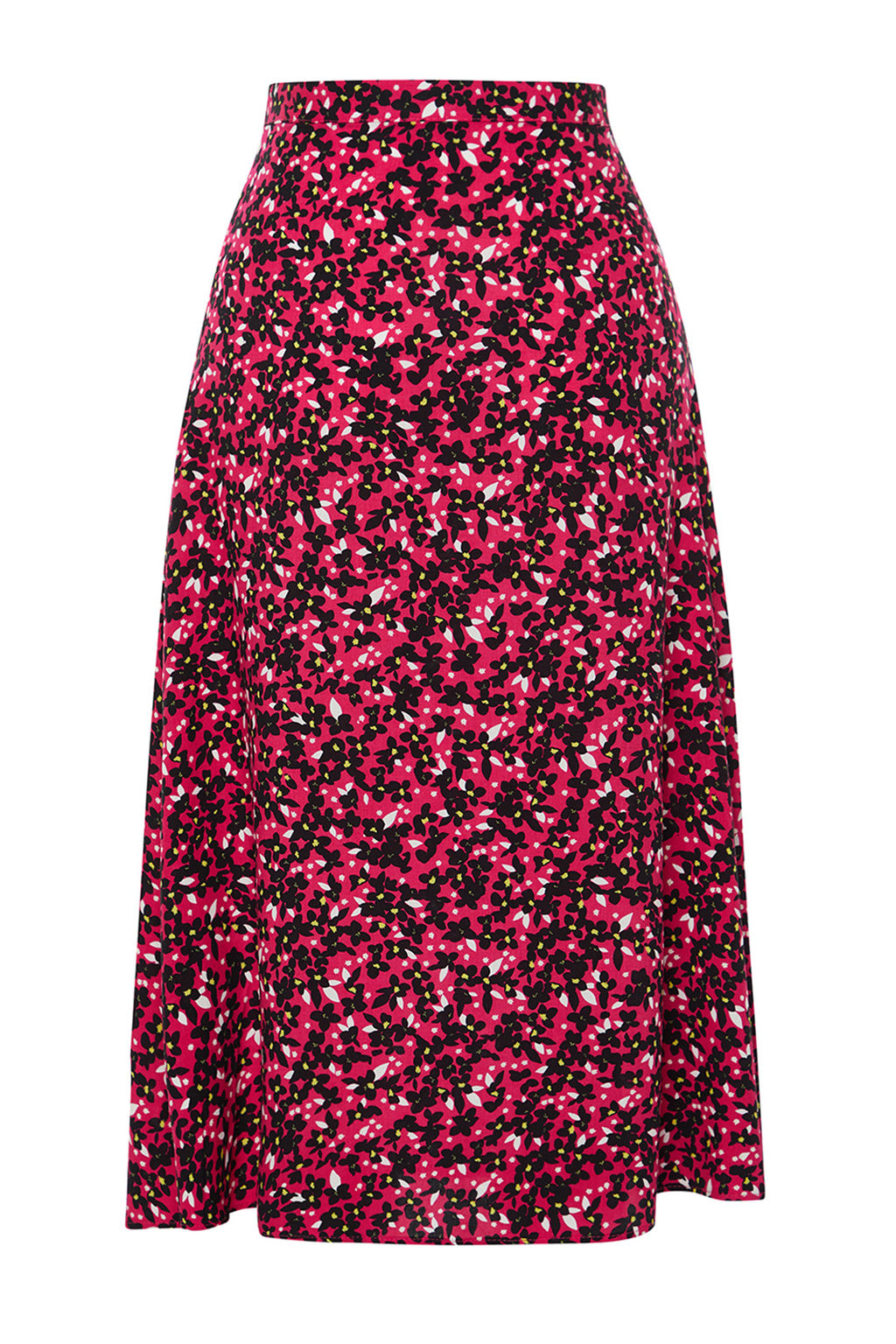 Pembe Y?rtmac Detayl? Viskon Kumasl? Cicek Desenli Midi Dokuma Etek TWOSS20ET0230