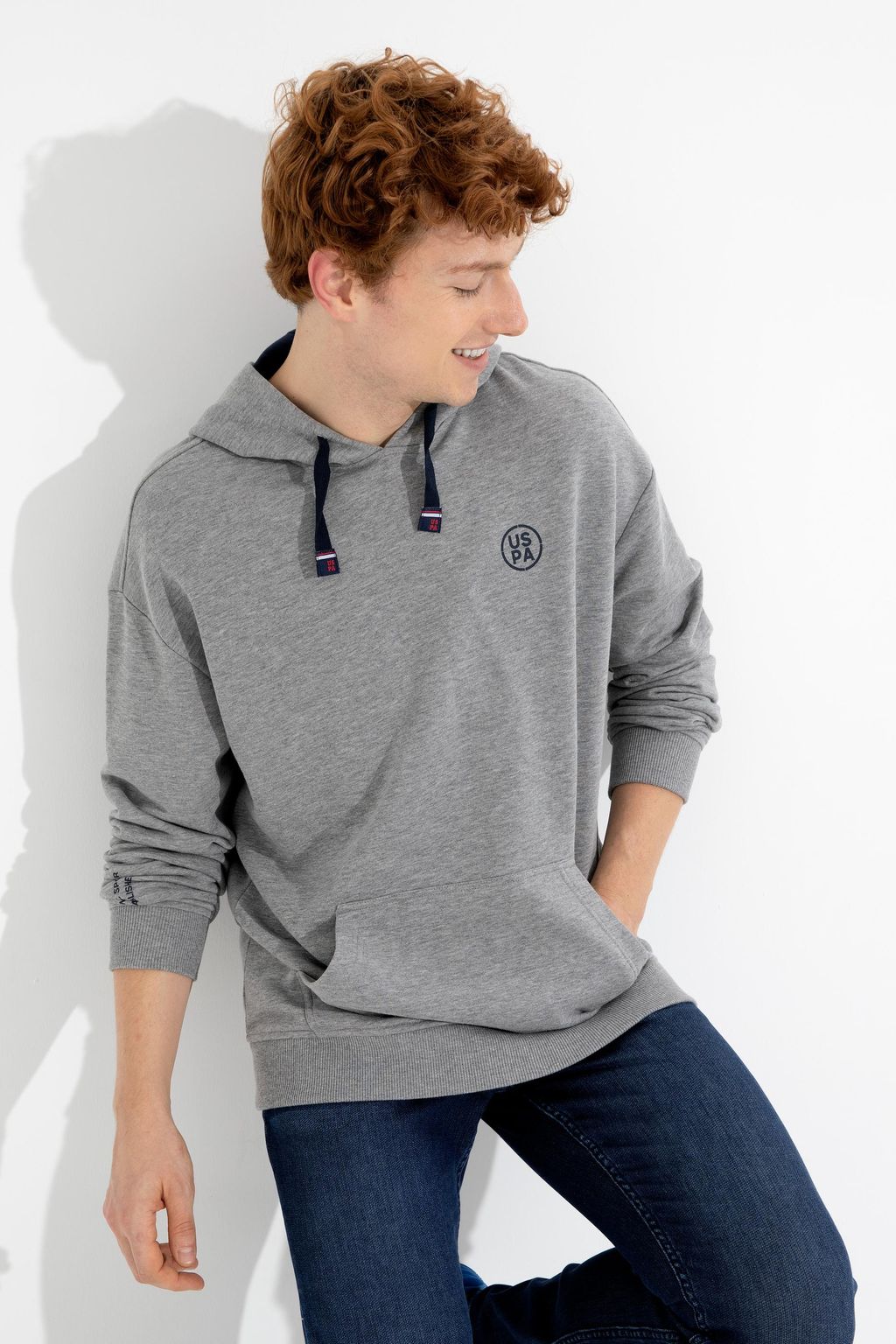 U. S. Polo Assn Мужская серая меланжевая толстовка оверсайз с капюшоном - U.s. polo assn фото 3
