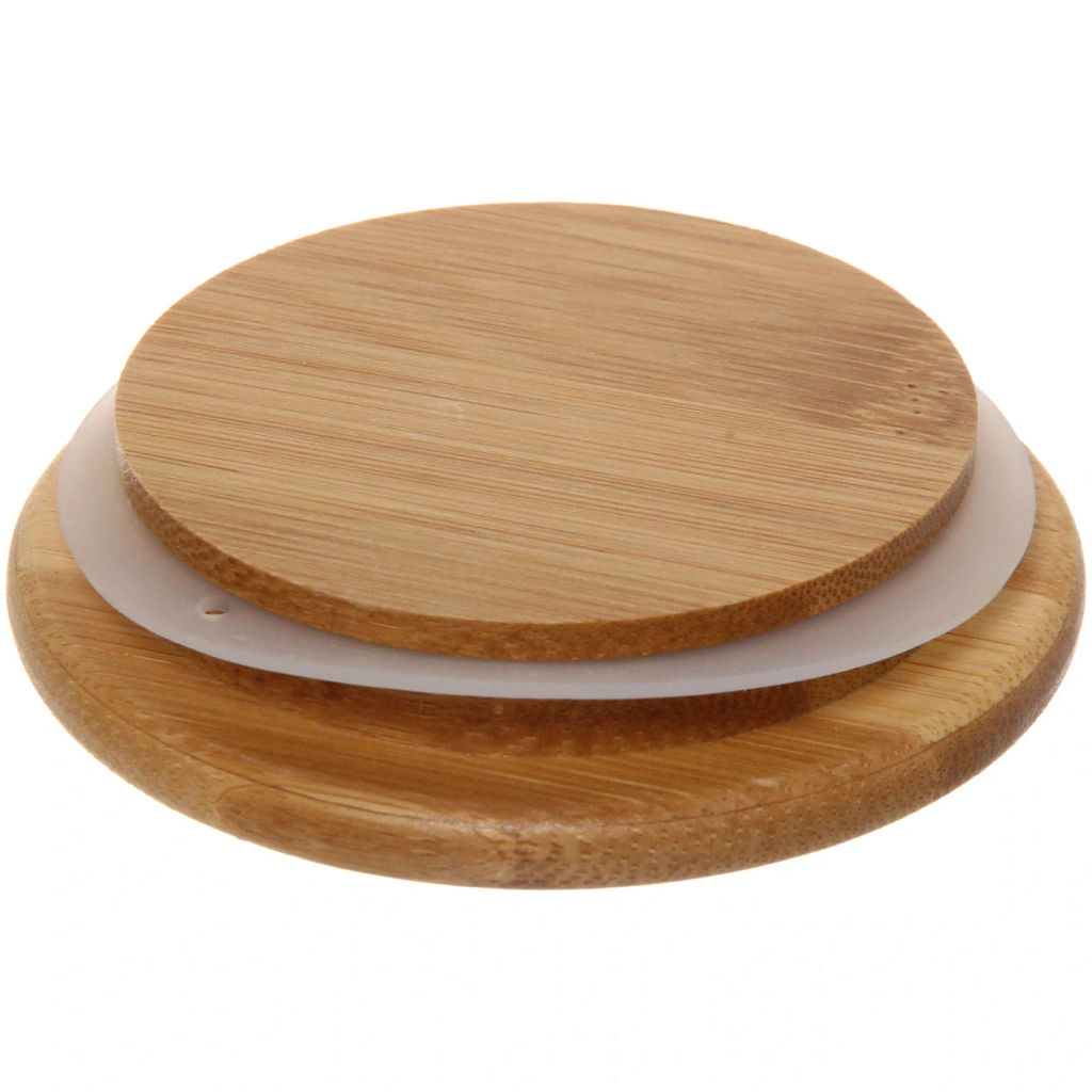 Стакан стеклянный с двойными стенками 450мл "Хай-Тек" с бамбуковой крышкой