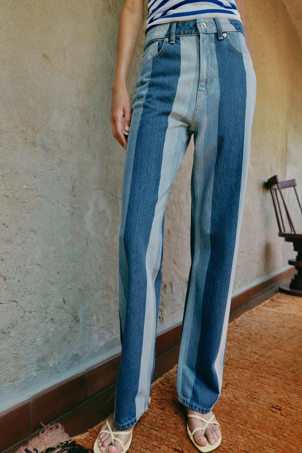 JEANS Z1975 STRAIGHT TIRO MEDIO RAYAS / Azul medio