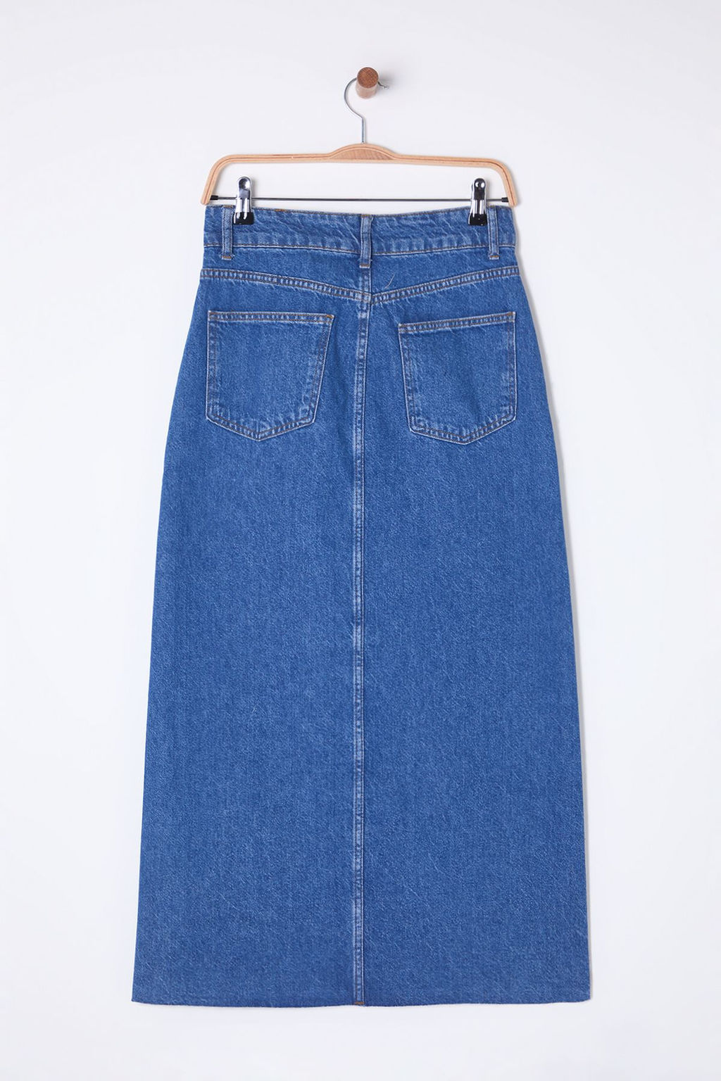 TRENDYOLMILLA Mavi Y?rtmacl? Dikis Detayl? Midi Denim Etek TWOSS25ET00001  фото 9