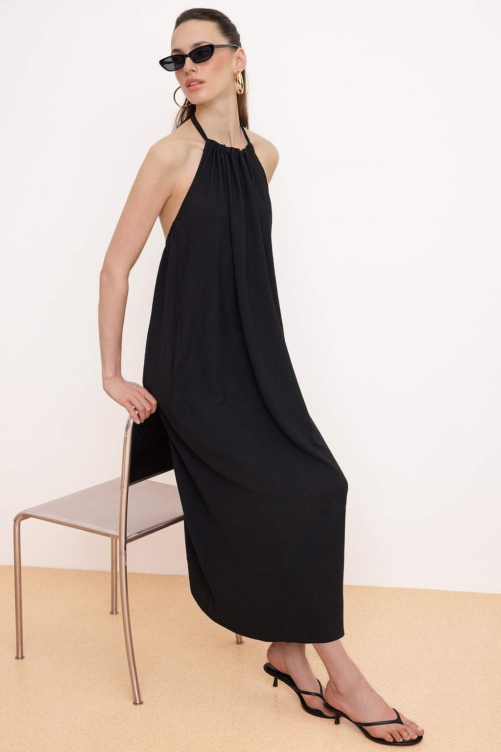 Siyah Rahat Kesim Maxi Dokuma Elbise TWOSS26EL00329 - Trendyolmilla фото 2