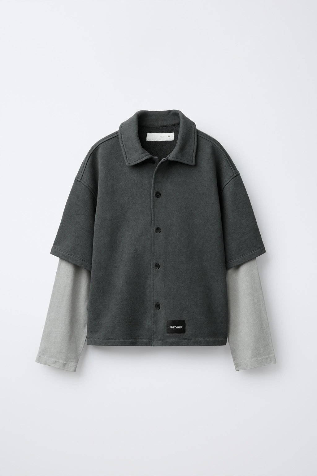WASHED-EFFECT DOUBLE SLEEVE FLEECE SHIRT