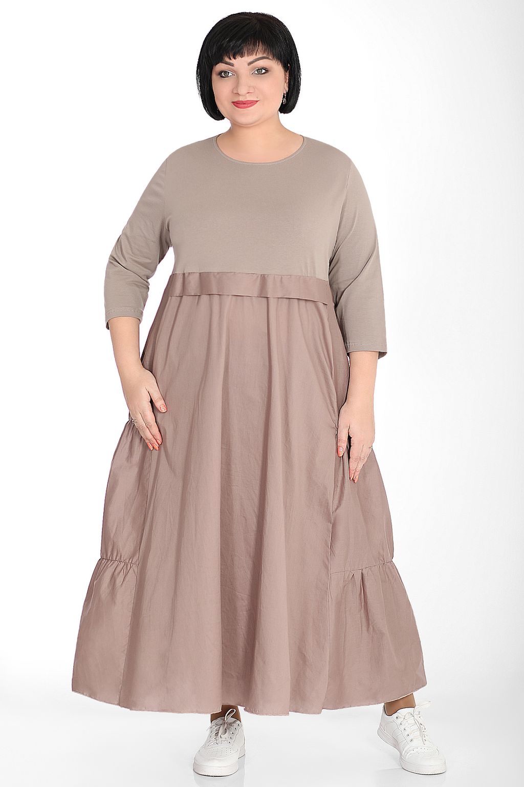 Платье из хлопка с воланами - Almond фото 2