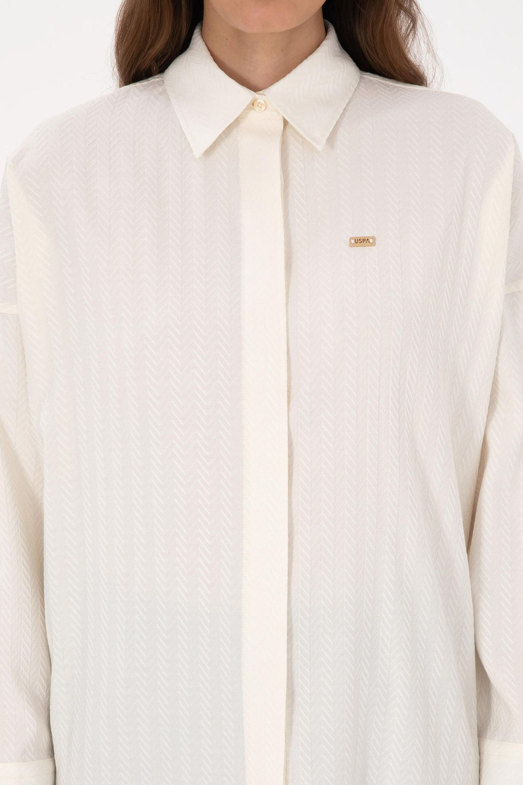 Kad_n Krem Uzun Kollu Oversize Desenli G_mlek - U.s. polo assn фото 6