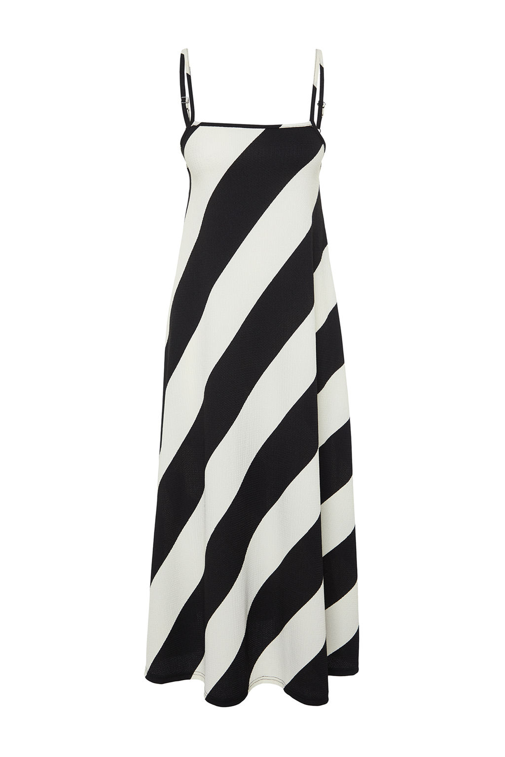 Siyah Bask?l? Ayarlanabilir Ask?l? A-Line Burumcuk/Dokulu Orme Maxi Elbise TWOSS24EL00060