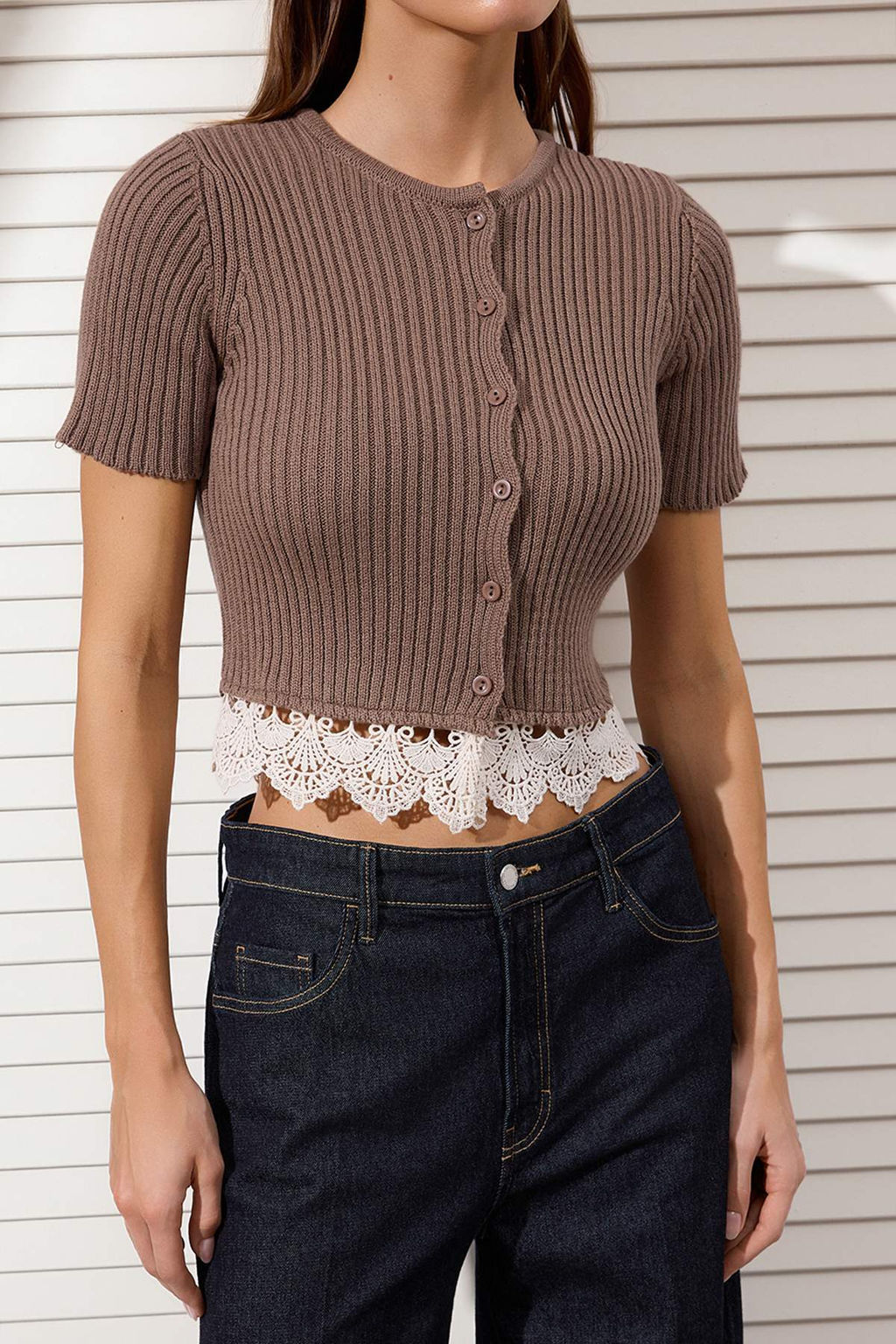 Vizon Dantel Detayl? Fitilli Triko Bluz TWOSS26BZ00177 - Trendyolmilla фото 3