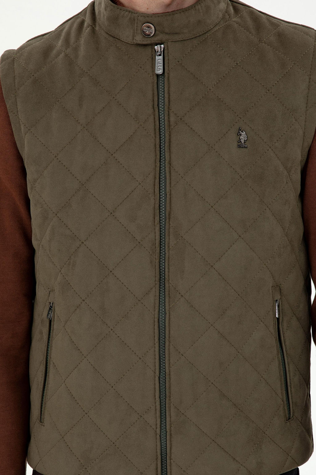 Мужская кожаная куртка цвета хаки - U.s. polo assn фото 6