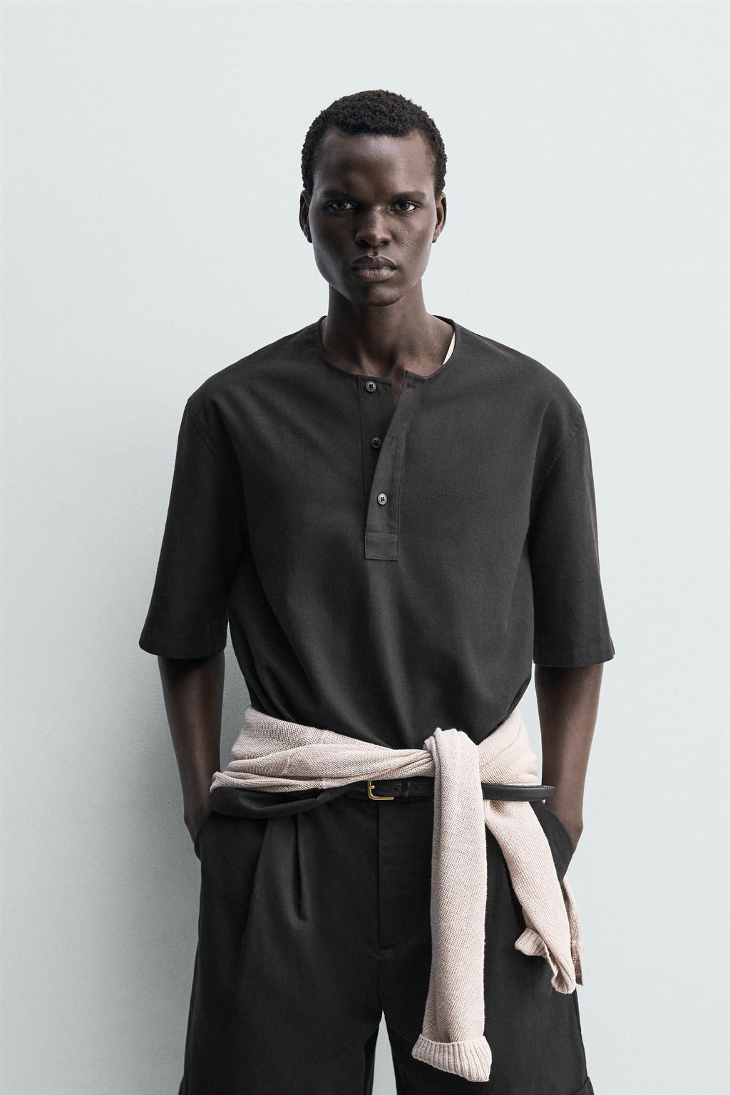 CAMISA POLO CON LINO / Negro - Zara фото 2