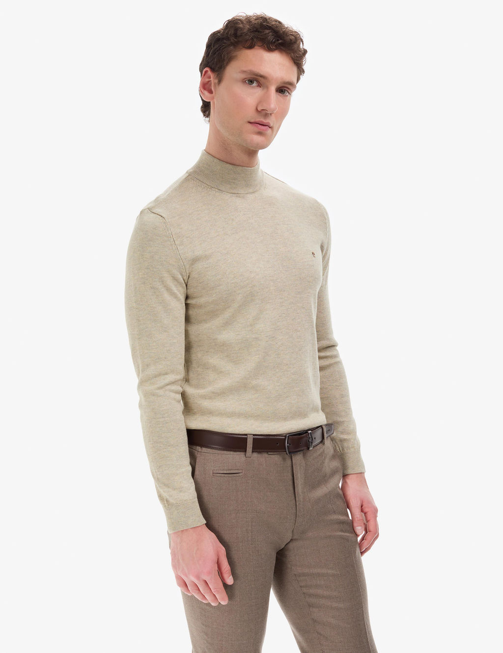 Kum Melanj Slim Fit Yar_m Bal_k__ Yaka Basic Triko Kazak