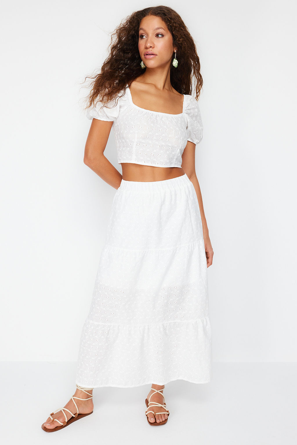 Ekru Brode Kumas Klos Maxi Boy Dokuma Etek TWOSS24ET00069 - Trendyolmilla фото 4