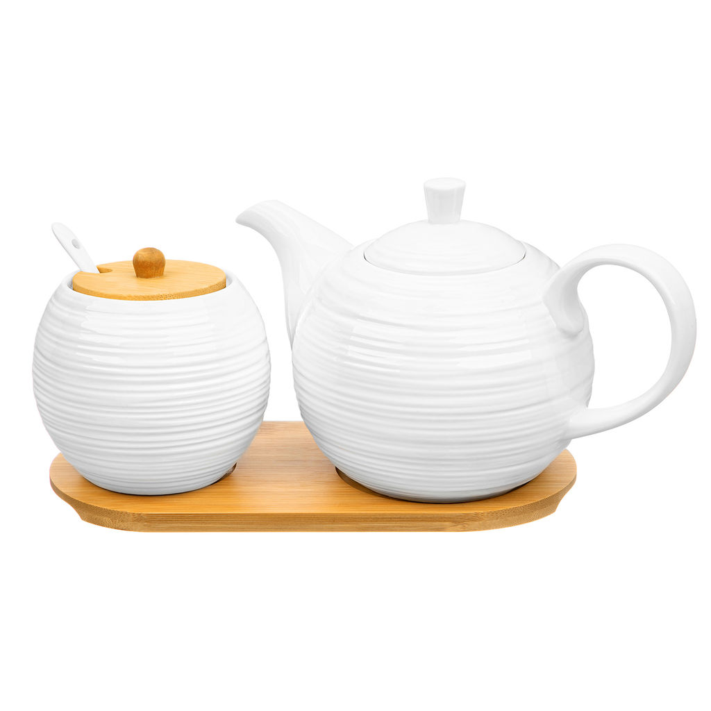 Набор 2 пр. - Чайник 900 мл + сахарница 450 мл "Шелк" с ложкой на дер. подставке