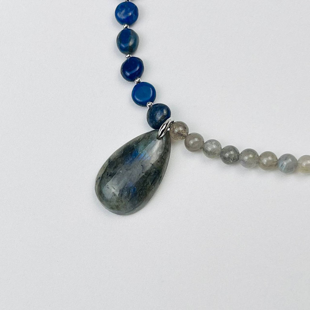 Колье из Содалита,Жемчуга и Лазурта 39 см +