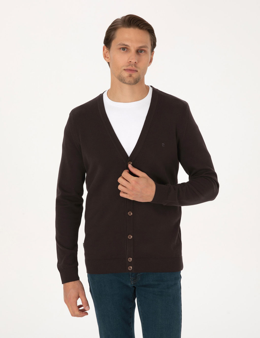 Koyu Kahverengi Slim Fit Basic D__meli Triko H_rka