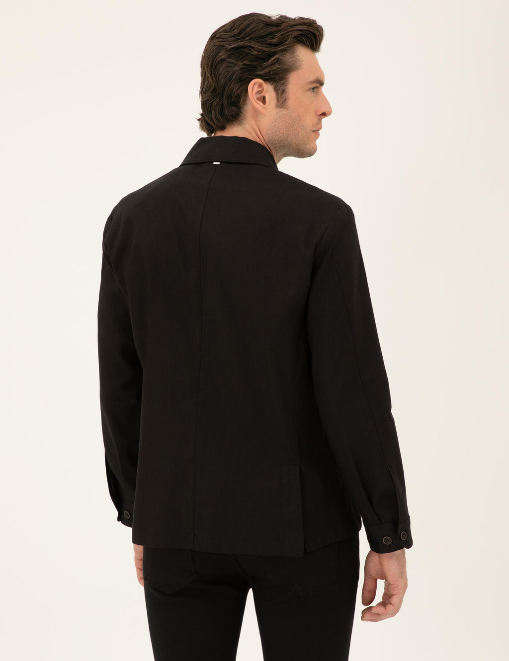 Siyah Slim Fit Keten Kar___ml_ Ceket G_mlek
