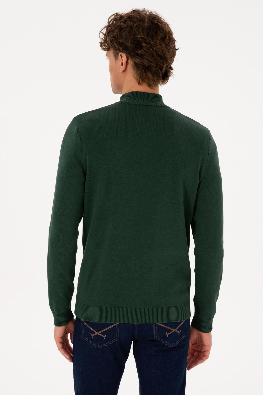 Erkek Slim Fit Yar_m Fermuarl_ Koyu Ye_il Basic Kazak - U.s. polo assn фото 5