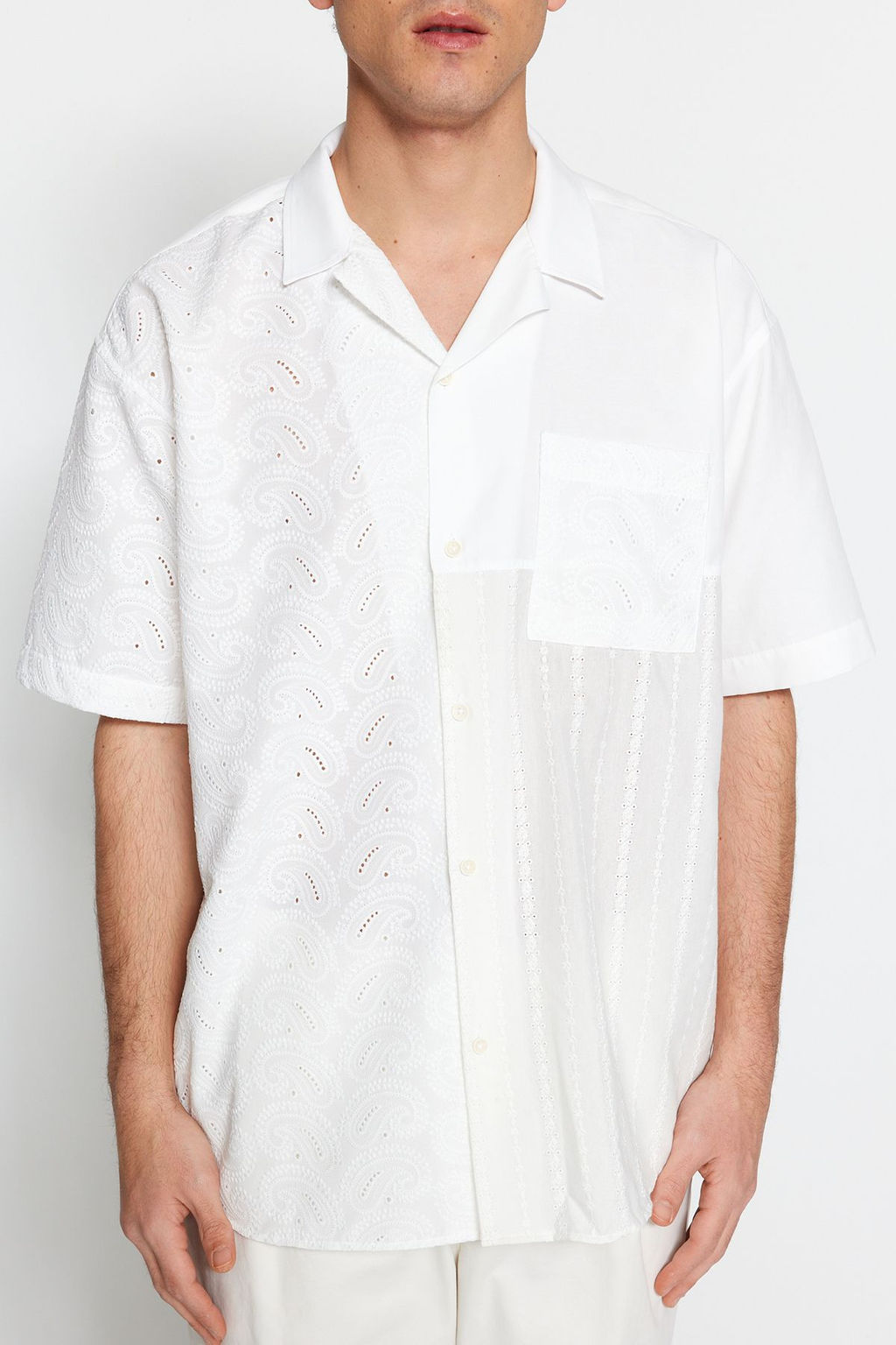 TRENDYOL MAN Limited Edition Beyaz Oversize Brode Bloklu Yazl?k Gomlek TMNSS23GO00135 - Trendyolmilla фото 11