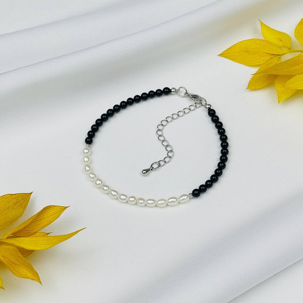 Бралет из черного Турмалина и Жемчуга - Радуга самоцветов фото 2