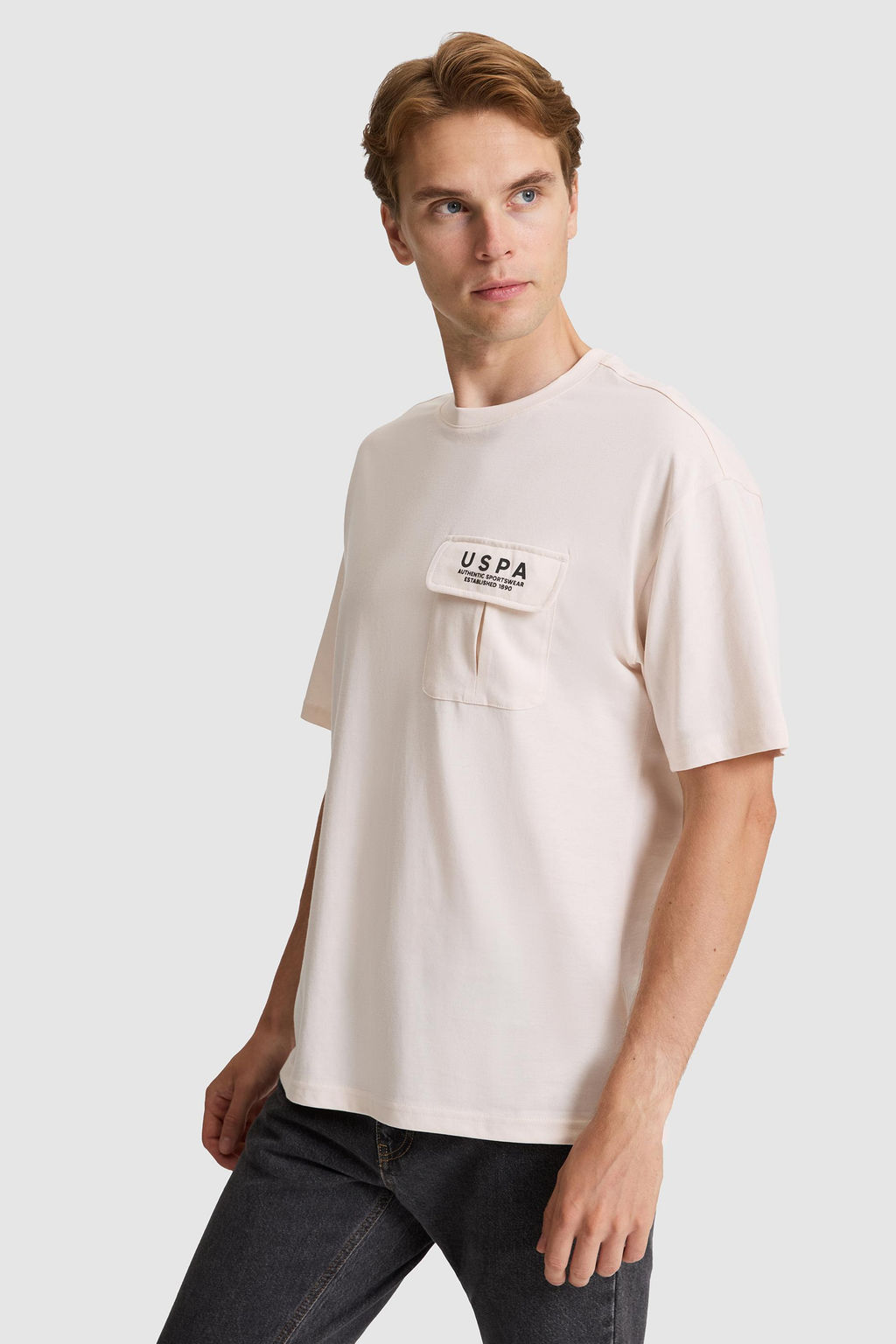 Erkek Krem Comfort Fit Bisiklet Yaka Ti__rt