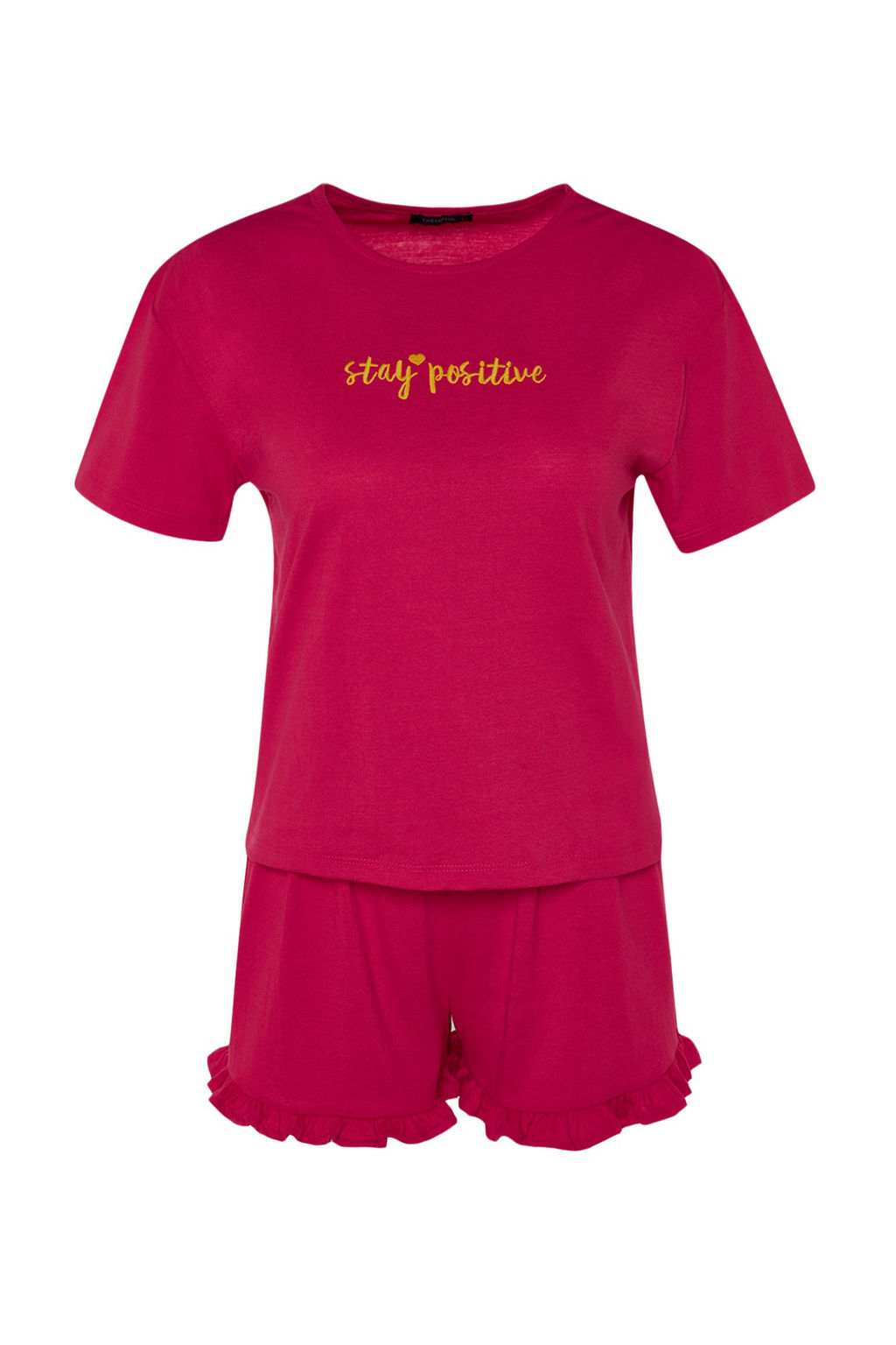 Trendyolmilla Fusya %100 Pamuklu Nak?sl? F?rf?r Detayl? Sortlu Orme Pijama Tak?m? THMSS20PT0165  фото 15