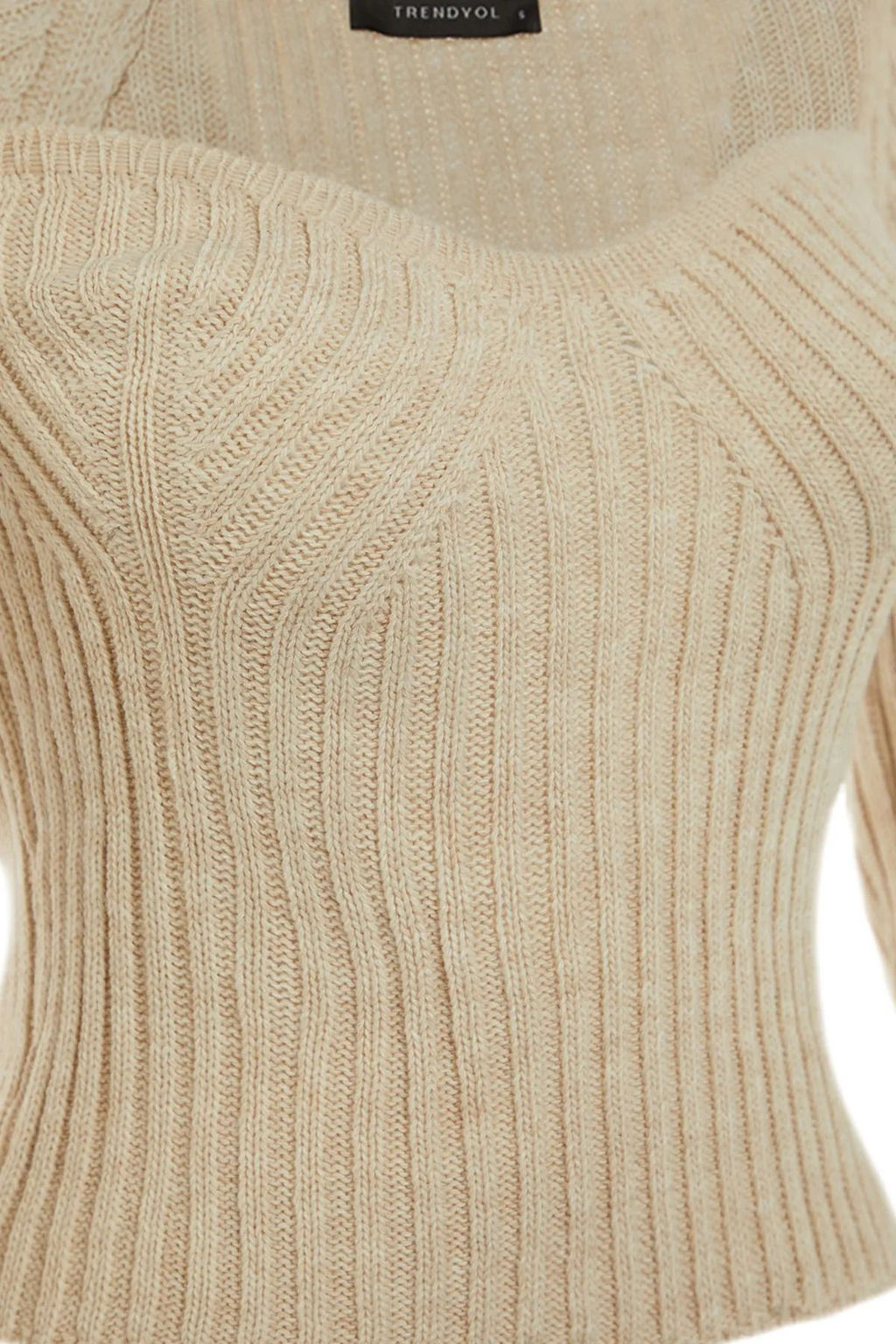 Kahverengi Crop Kalp Yaka Triko Kazak TWOAW22KZ1760 - Trendyolmilla фото 14