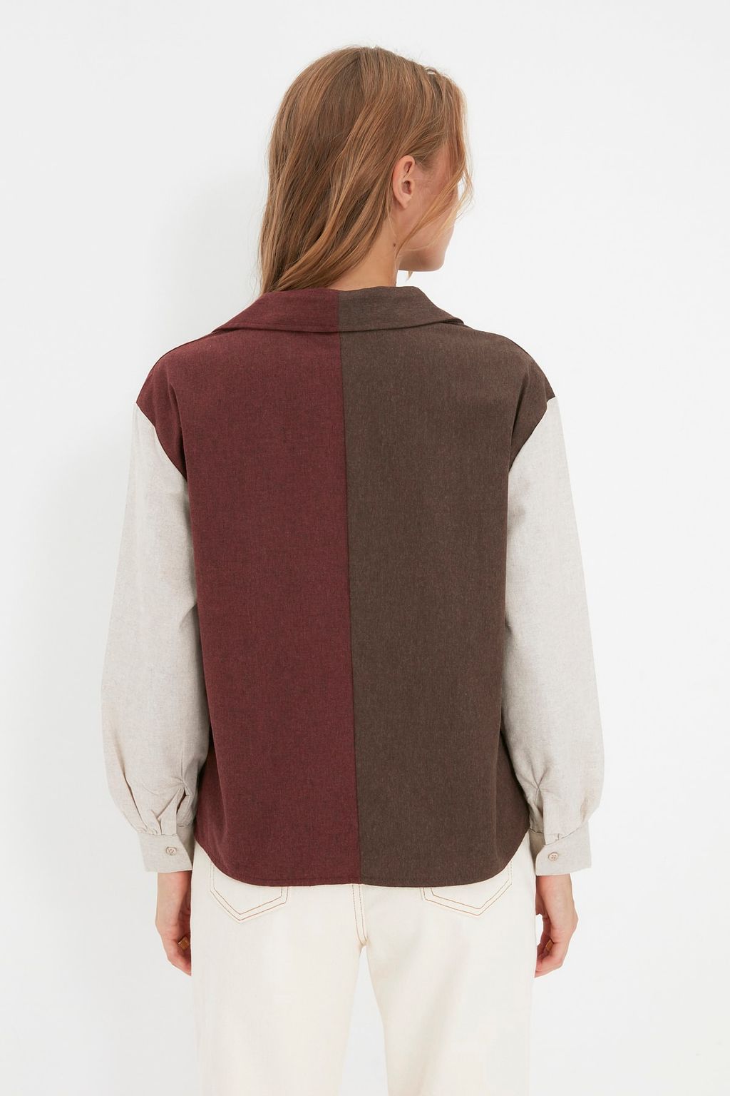 TRENDYOLMILLA Koyu Bej Renk Bloklu Dugmeli Dokuma Gomlek TWOAW22GO0492 фото 5