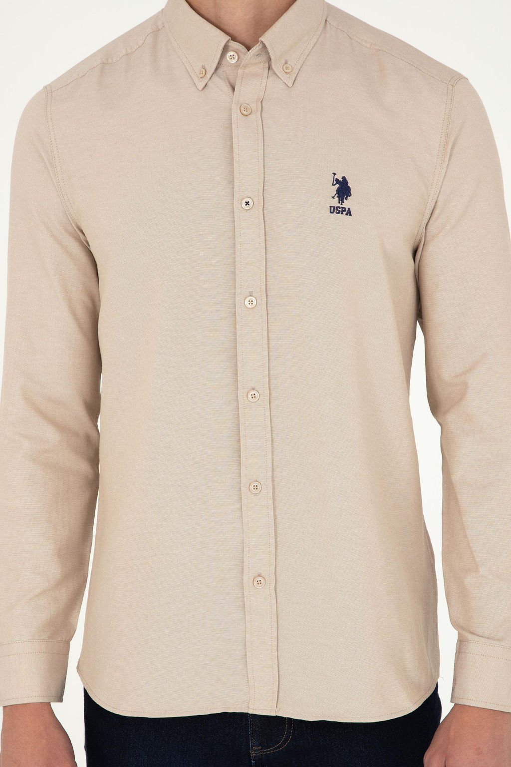 Мужская базовая рубашка песочного цвета с длинным рукавом Неожиданная скидка в корзине - U.s. polo assn фото 6