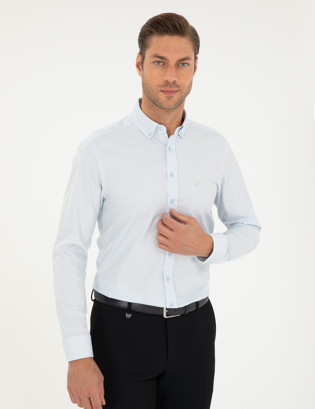A__k Mavi Slim Fit Uzun Kollu G_mlek