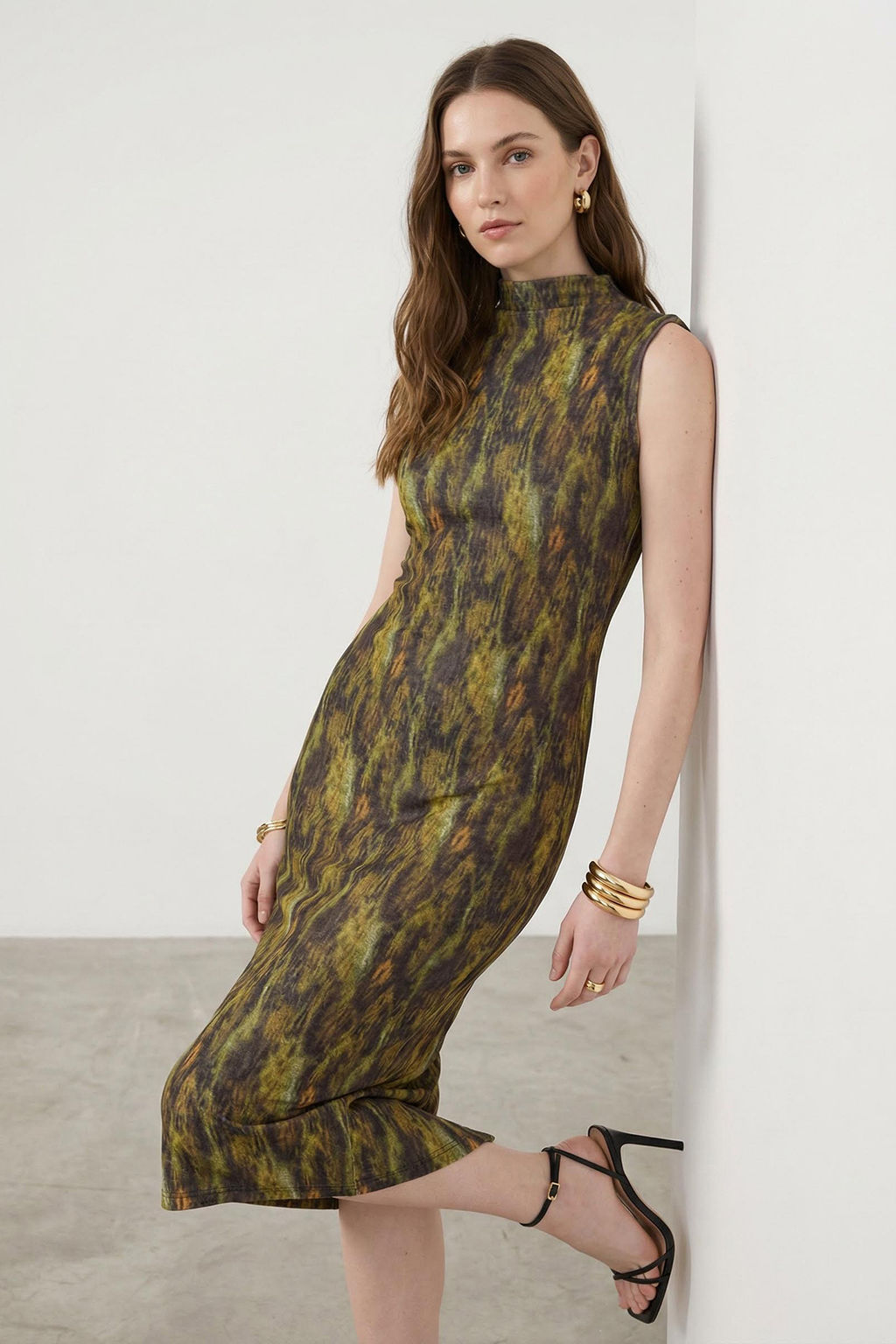 TRENDYOLMILLA Antrasit Dokulu Dik Yaka S?f?r Kol Esnek Orme Midi Kalem Elbise TWOSS24EL00678  фото 16