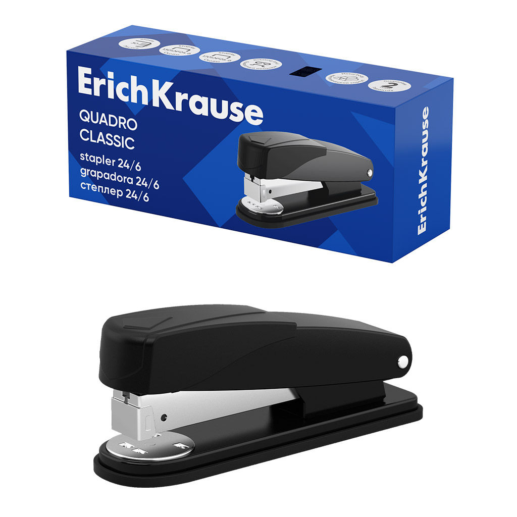 Цена за 12 шт. Степлер №24/6 Half-strip ErichKrause Quadro Classic до 30 листов, черный (в коробке по 1 шт.)
