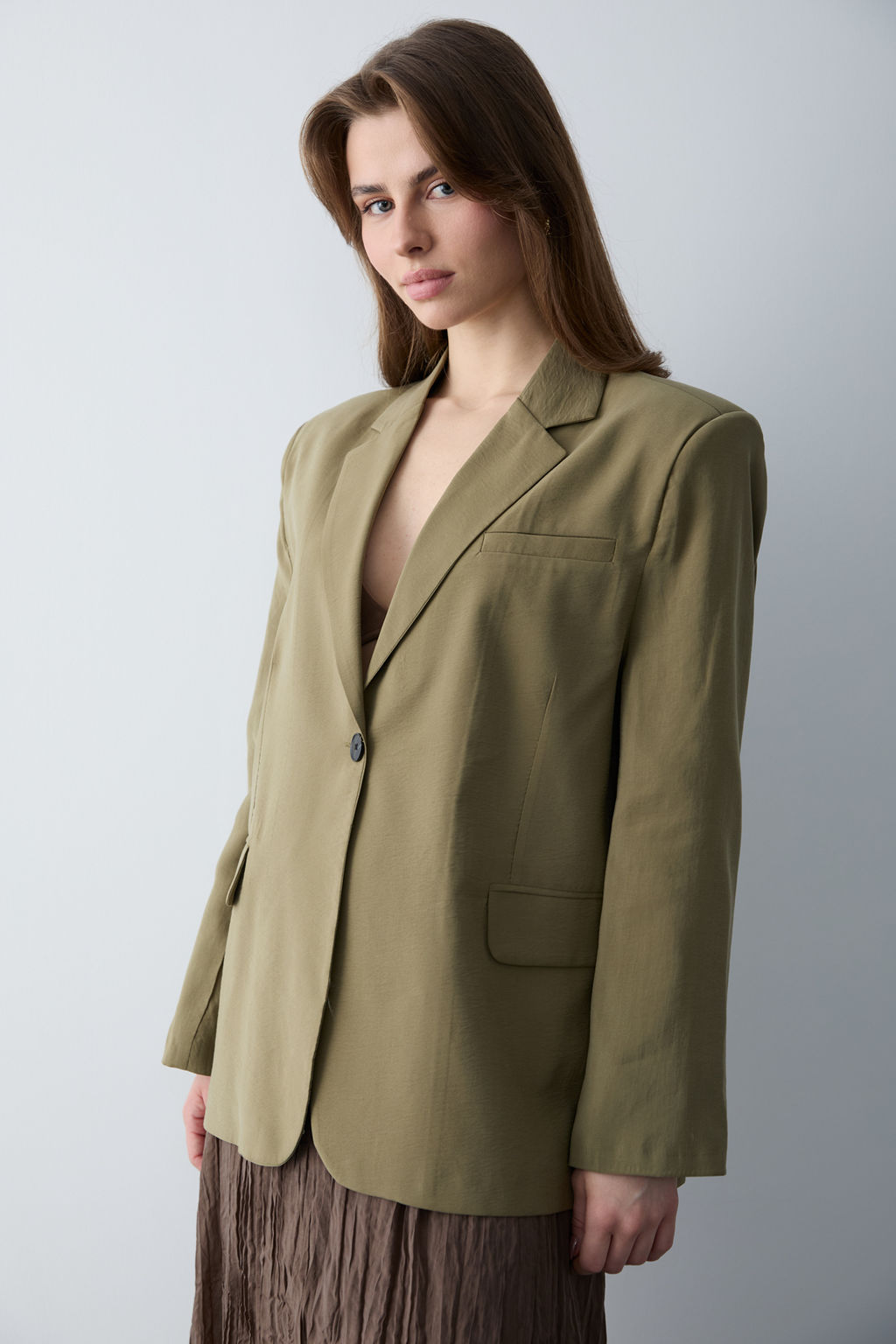 Haki Modal Dokuma Tek Beden Oversize Blazer Ceket TWOSS26BC00039 - Trendyolmilla фото 2