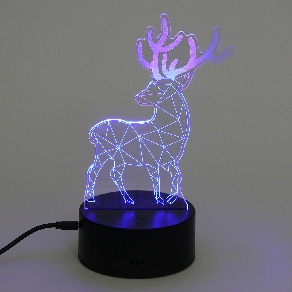 Цена за 2 шт. Светильник ночник "3D-Олень" на пластиковой подставке, с включателем USB