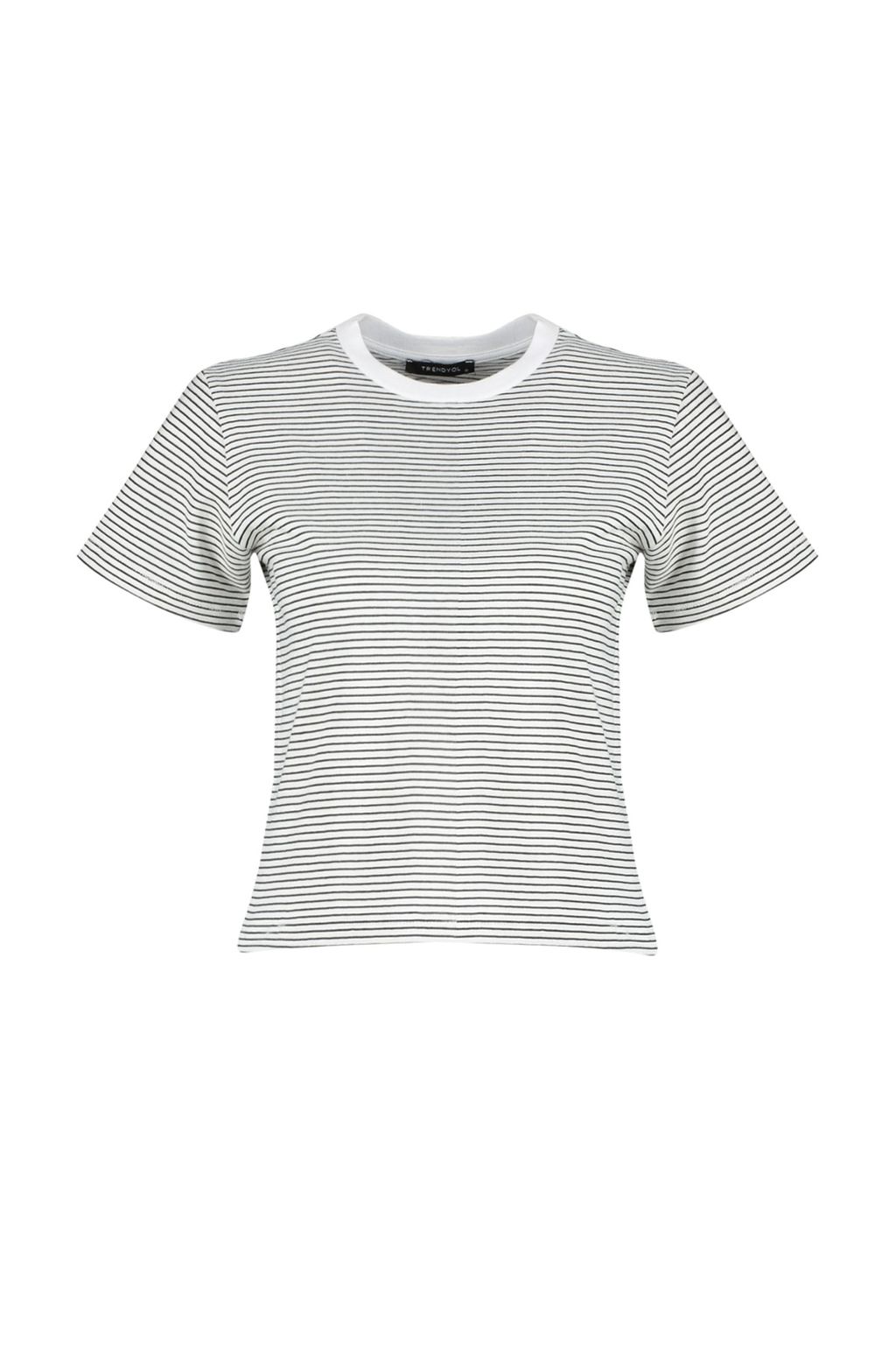 Siyah Ekru Cizgili Kal?n Pamuklu Basic Regular/Normal Kal?p Orme T-Shirt TWOSS23TS00043