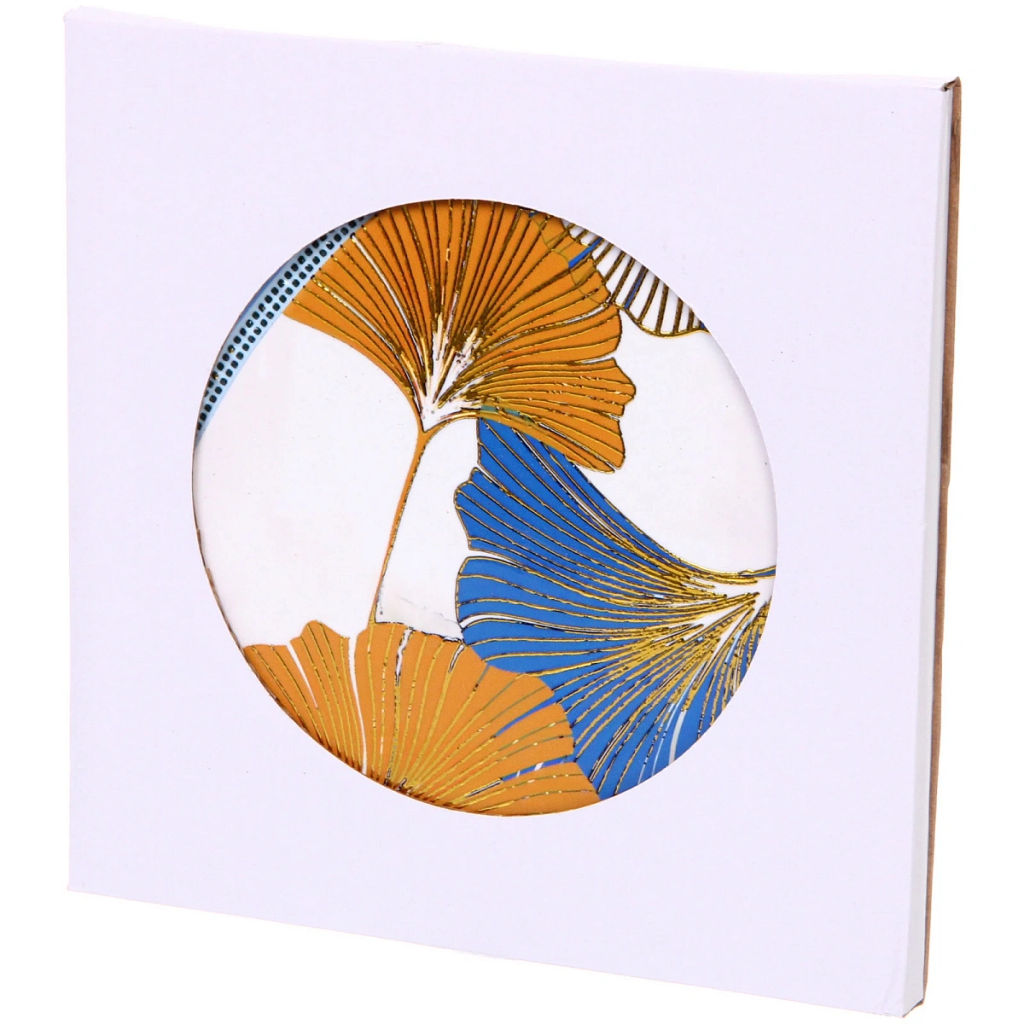 Подставка керамическая 19,5 см "Гинкго" сине-желтые листья