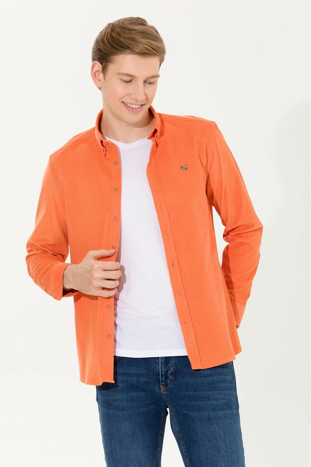 Мужская рубашка с длинным рукавом кирпичного цвета - U.s. polo assn фото 2