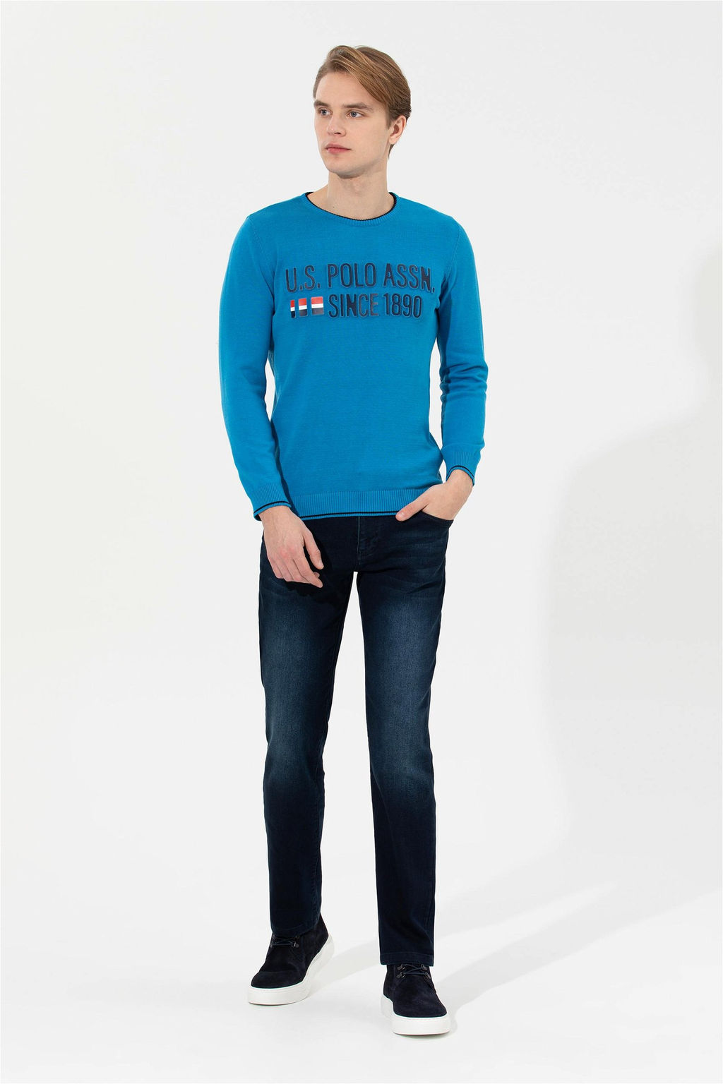 Мужской кобальтовый трикотажный свитер - U.s. polo assn фото 10