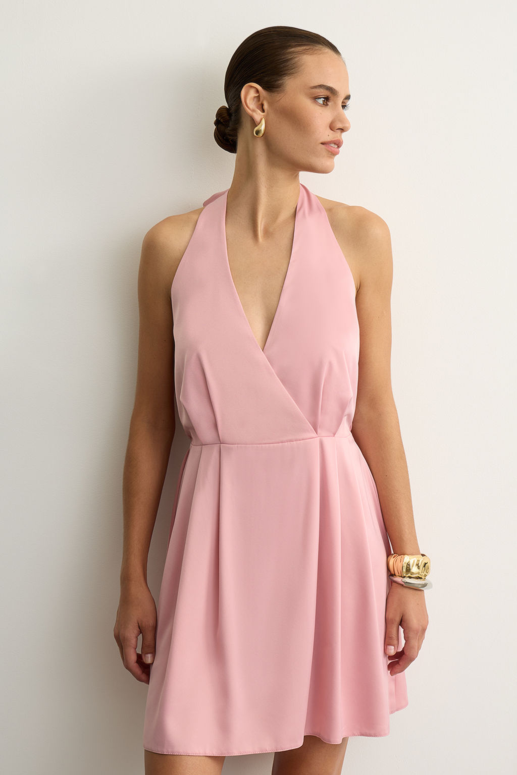 Платье мини из сатина с драпированным лифом - Mollis фото 3