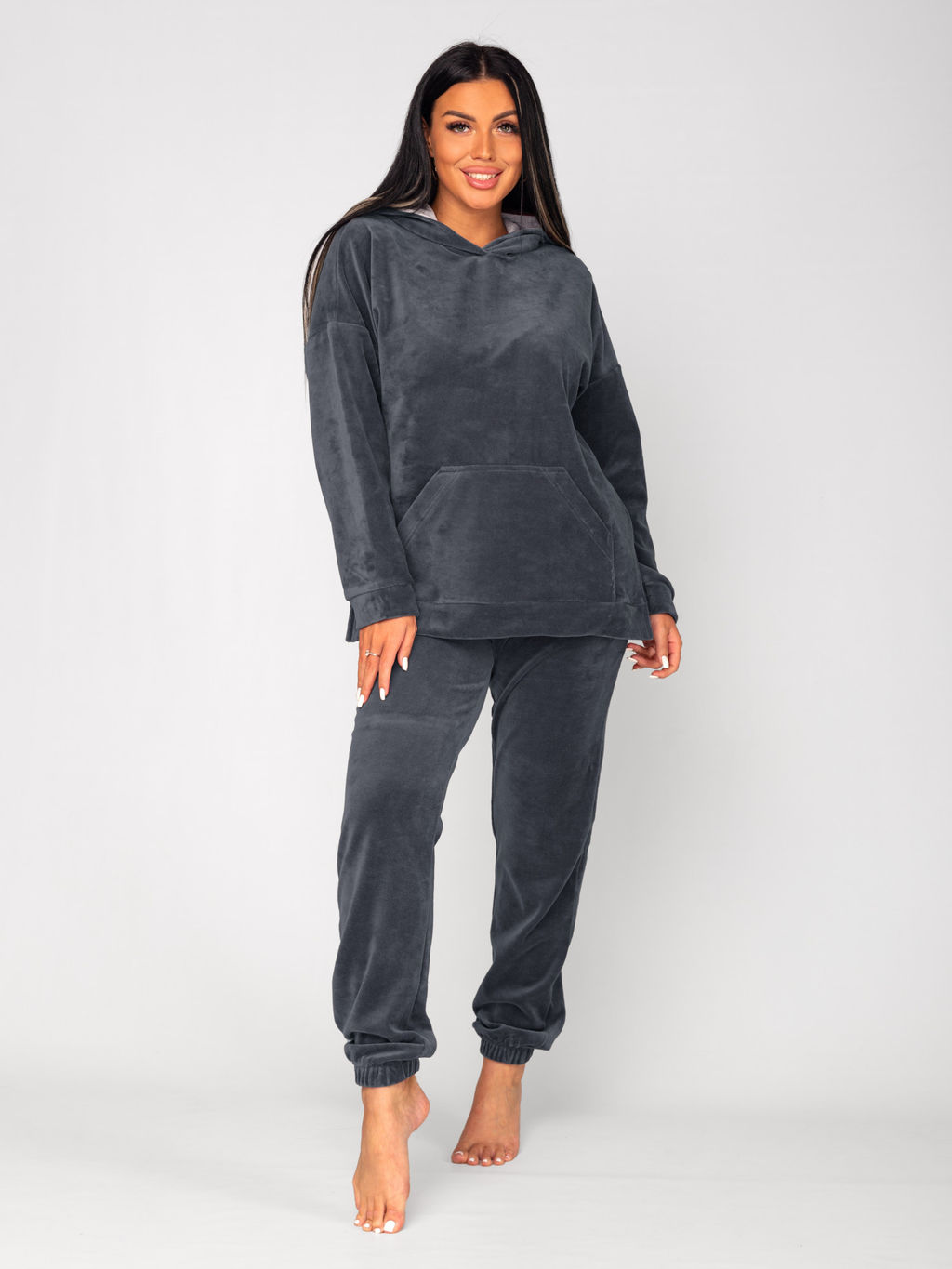 Костюм женский велюровый с брюками АИША ГРАФИТ - Domtrik фото 4