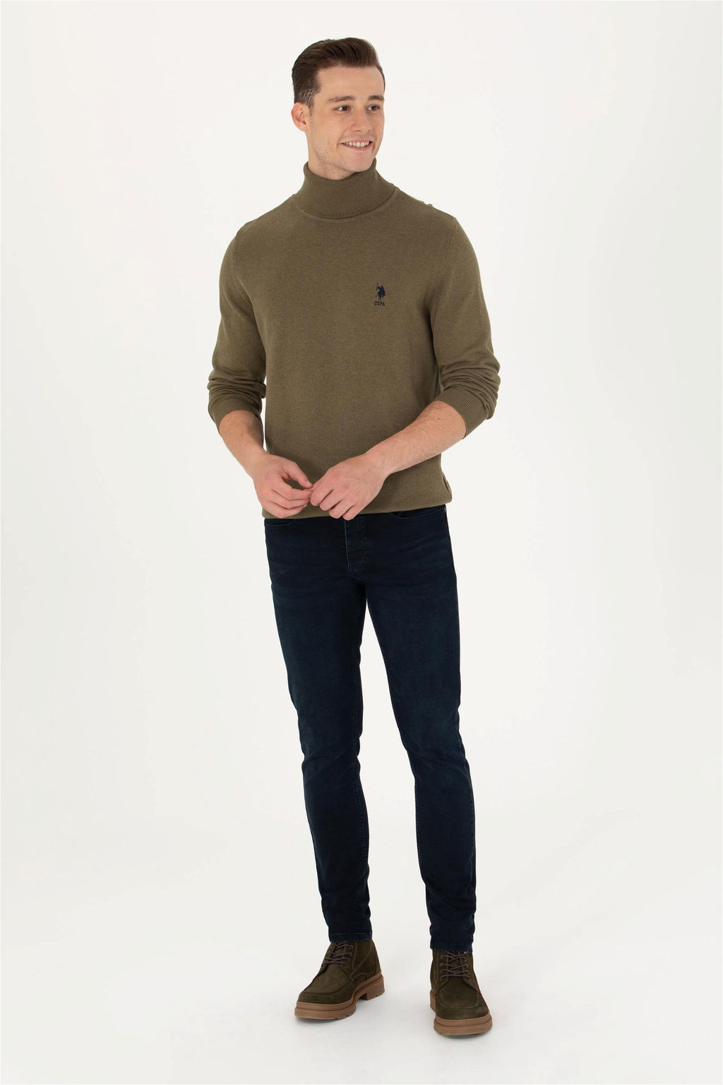 U. S. Polo Assn Мужской базовый свитер хаки меланжевого цвета - U.s. polo assn фото 3