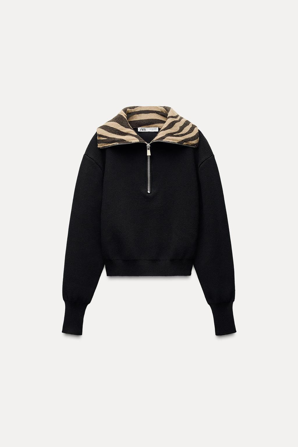 ANIMAL PRINT JACQUARD COLLAR SWEATER - Zara фото 6