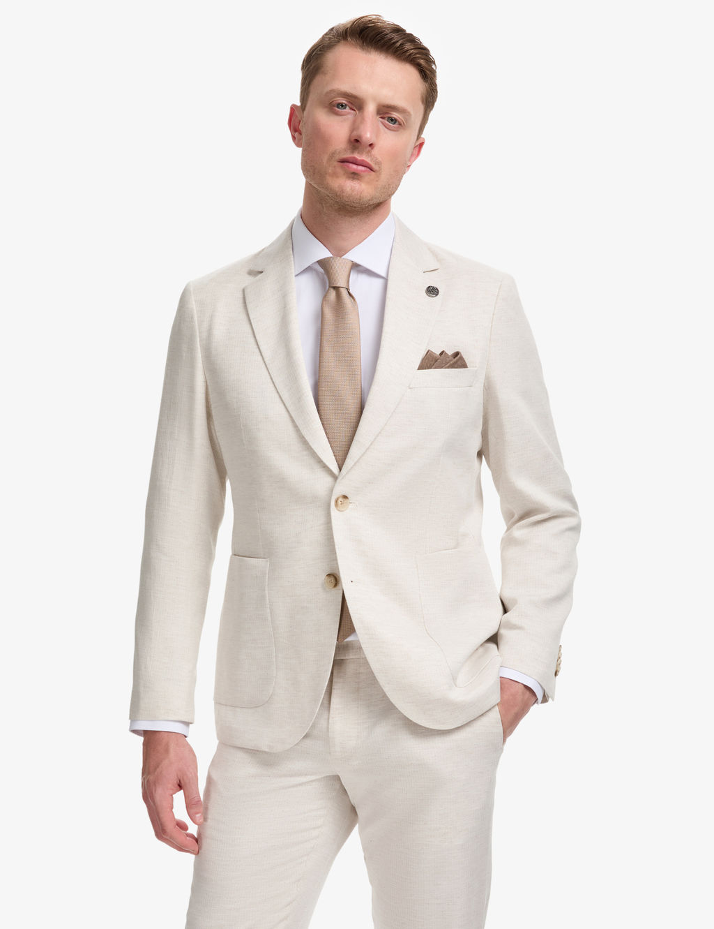 Bej Slim Fit Keten Kar___ml_ Tak_m Elbise