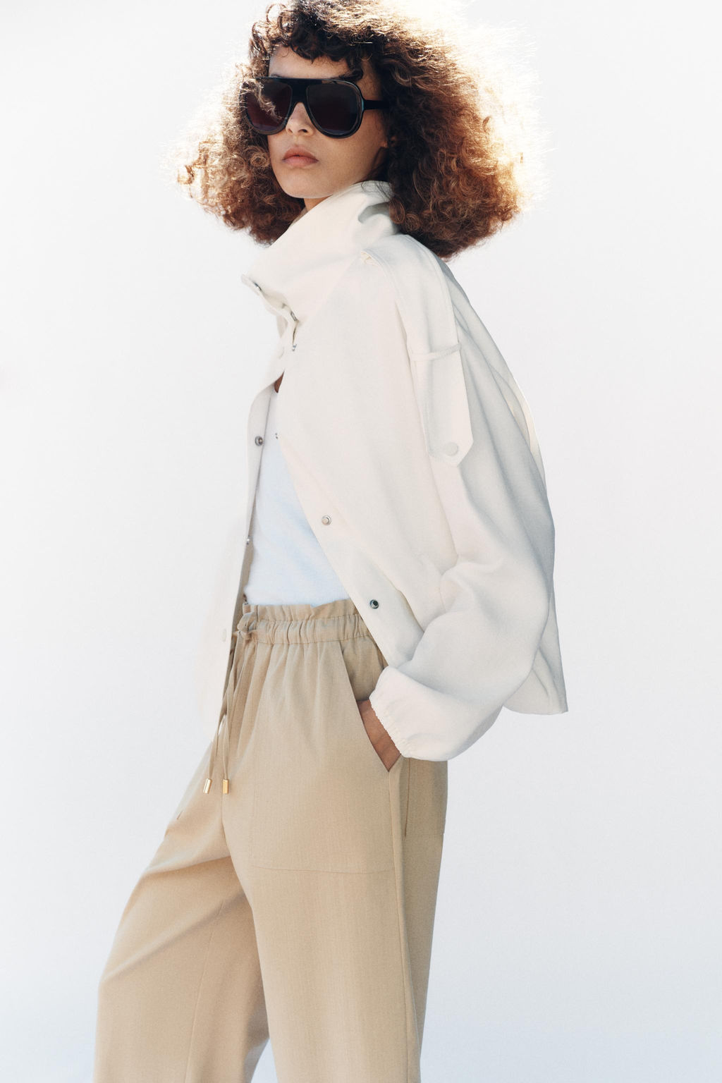 PANTAL?N TAPERED CINTURA EL?STICA / Camel claro - Zara фото 3