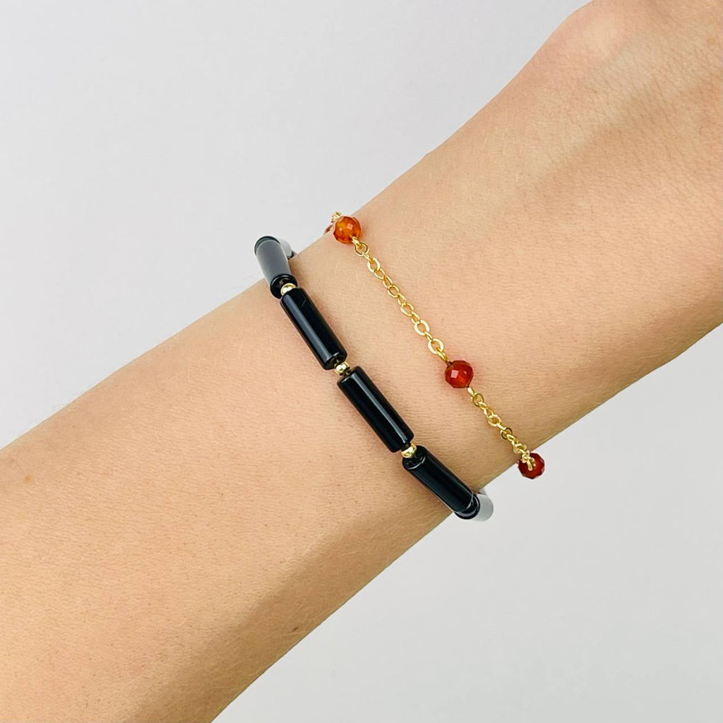 Браслет двойной из черного Агата и Сердолика 16,5 см +