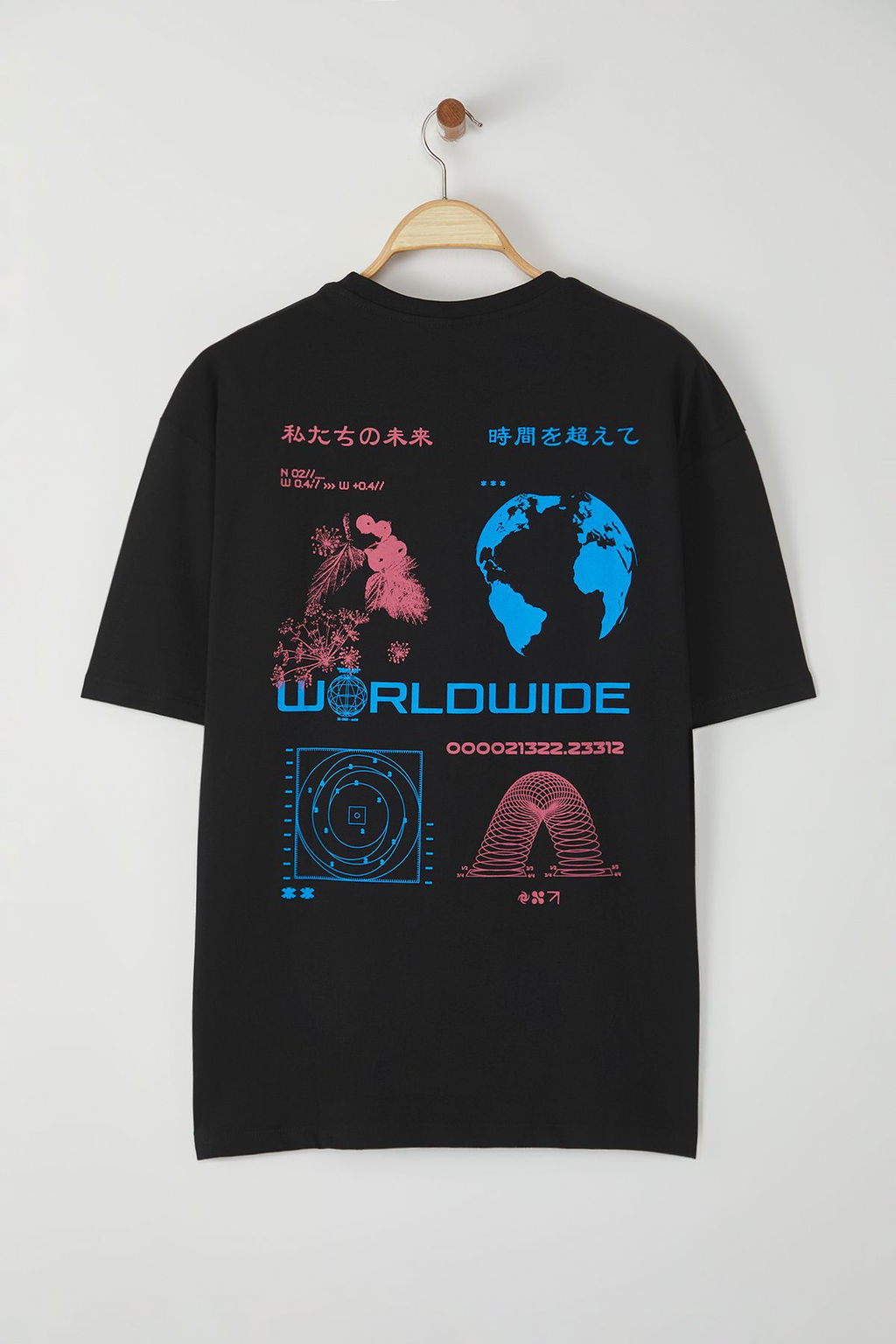 Siyah Oversize/Genis Kesim %100 Pamuklu Bask?l? T-Shirt TMNSS25TS00118